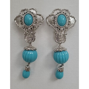 Avon Barrera For Avon Lucite Clip On Earrings Huge Faux Turquoise